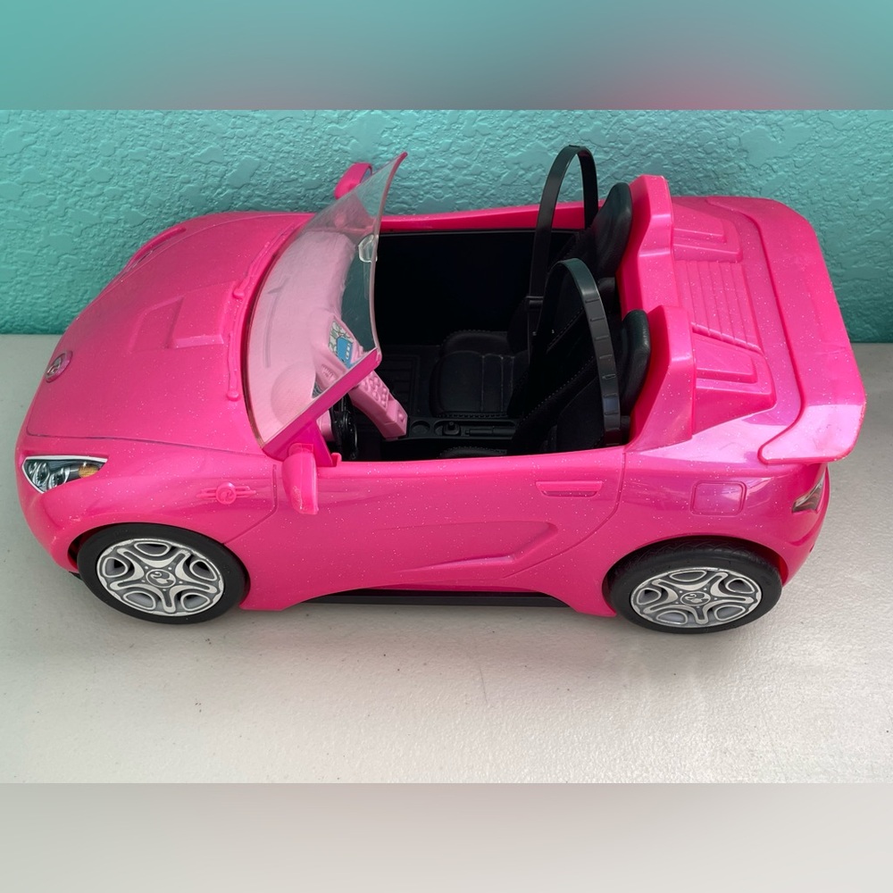 2016 Mattel Barbie Glam Pink Glitter Convertible 2 Seater Doll Car W/Seat Belts